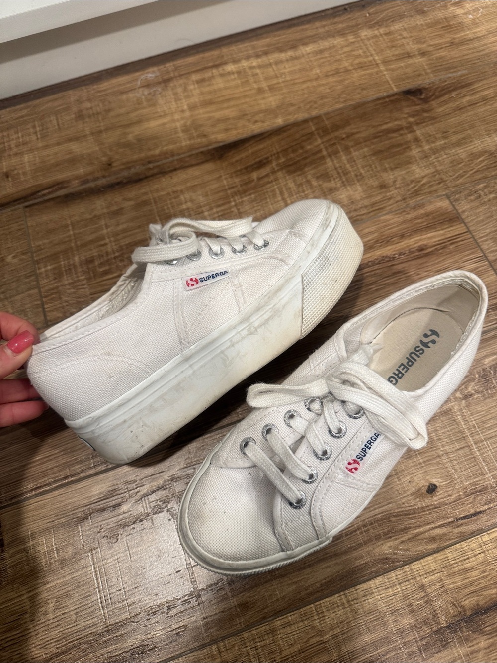 Superga White Canvas Platform Sneakers